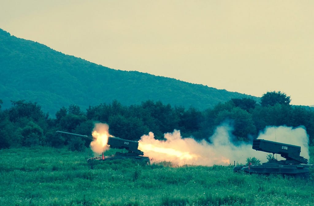 TOS-1A HEAVY FLAMETHROWERS TEST FIRING IN NORTH OSSETIA, RUSSIA, 2019. A SINGLE VEHICLE CAN DEVASTATE TEN SQUARE ACRES OF LAND.