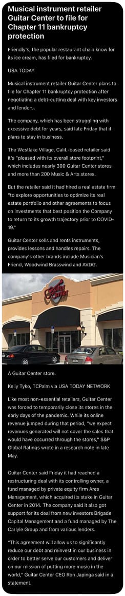 Guitar Center to give all money to the band Fom Tooley 