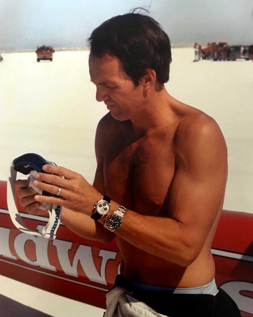 Stan Barrett wearing both the Rolex and GMT Master on one wrist. (picture courtesy Courtesy of Stan Barrett and RolexMagazine.com)