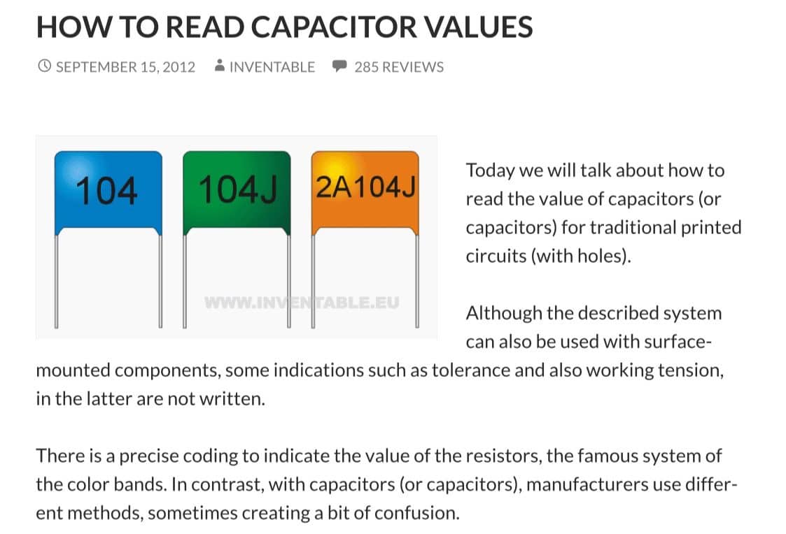 how to read capacitor values fom tooley