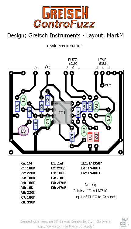 Gretsch ControFuzz DIY guitar pedal layout circuit fuzz stompbox